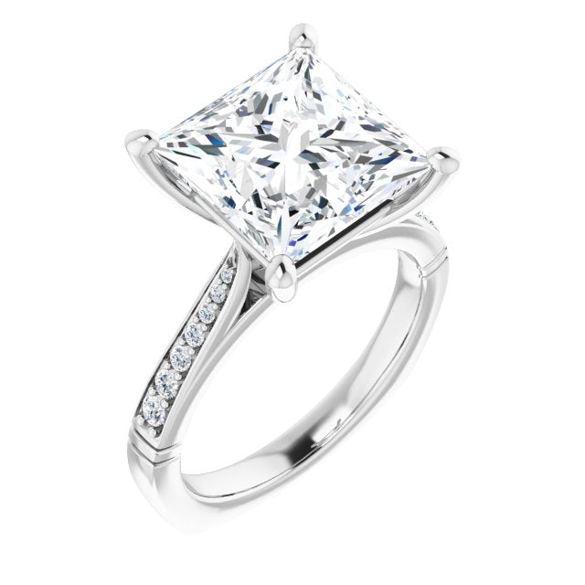 10K White Gold Customizable Princess/Square Cut Design with Tapered Euro Shank and Graduated Band Accents