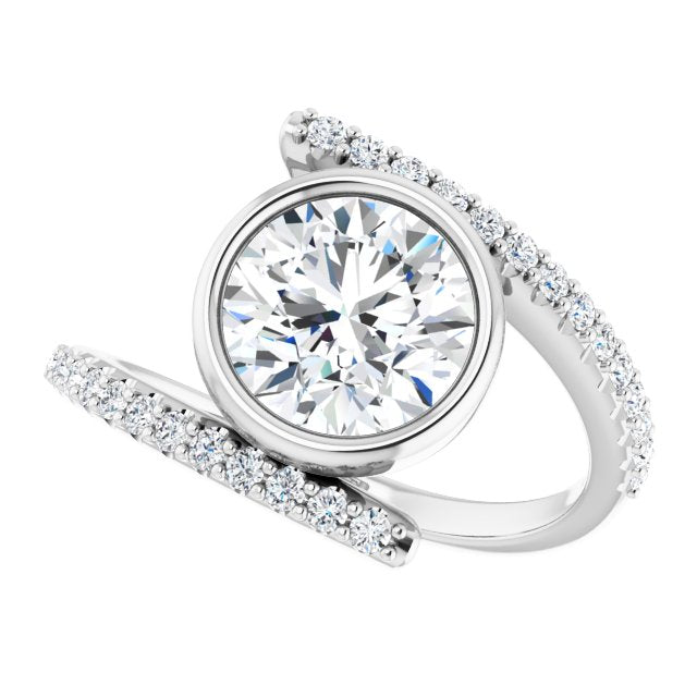 Cubic Zirconia Engagement Ring- The Pocahontas (Customizable Bezel-set Round Cut Design with Bypass Pavé Band)