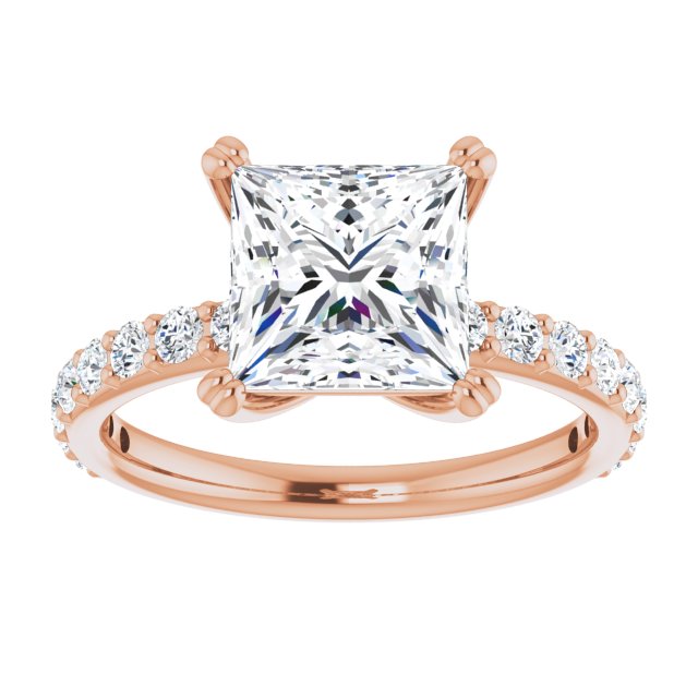 Cubic Zirconia Engagement Ring- The Chandita (Customizable Princess/Square Cut Design with Large Round Cut 3/4 Band Accents)