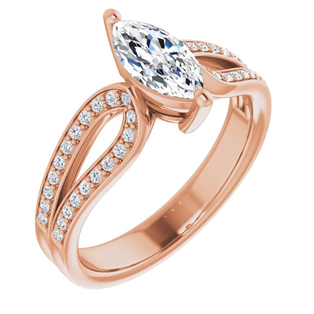 10K Rose Gold Customizable Marquise Cut Design featuring Shared Prong Split-band