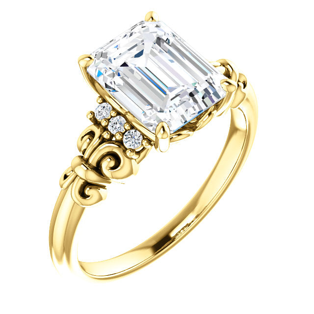 10K Yellow Gold Customizable 7-stone Emerald/Radiant Cut Design with Vertical Round-Channel Accents