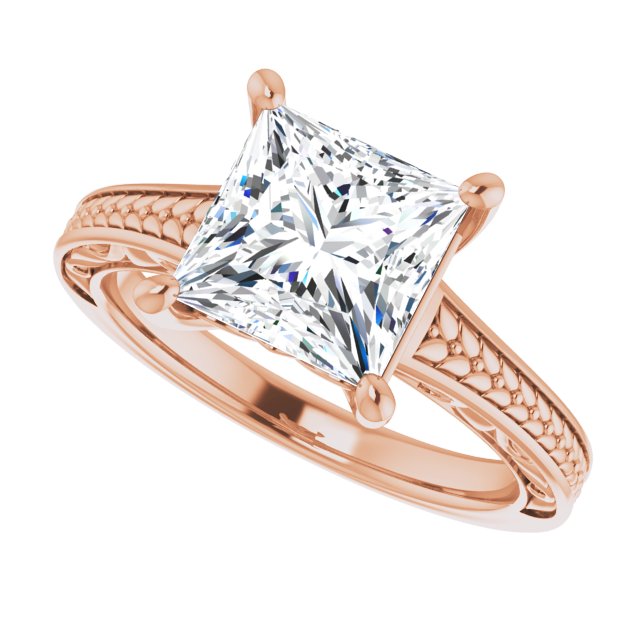 Cubic Zirconia Engagement Ring- The Shariya (Customizable Princess/Square Cut Solitaire with Organic Textured Band and Decorative Prong Basket)