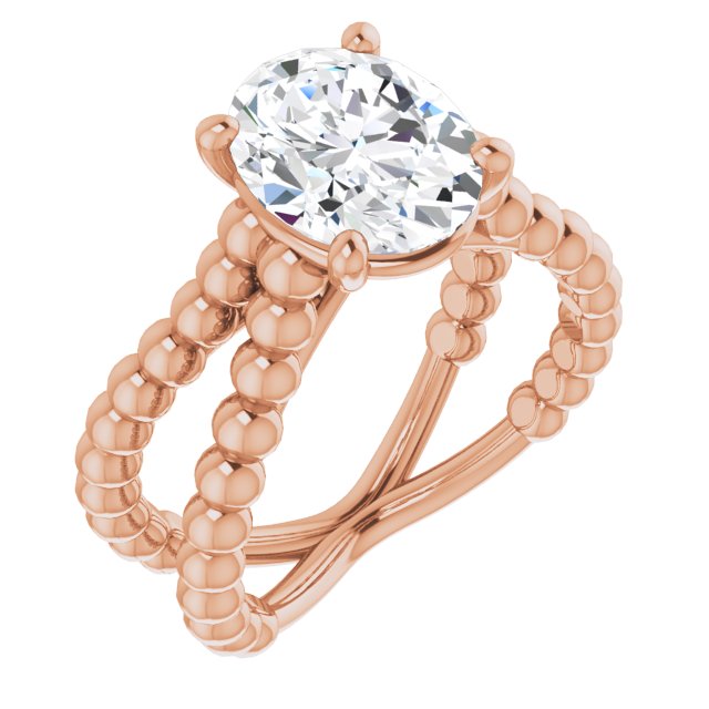 10K Rose Gold Customizable Oval Cut Solitaire with Wide Beaded Split-Band