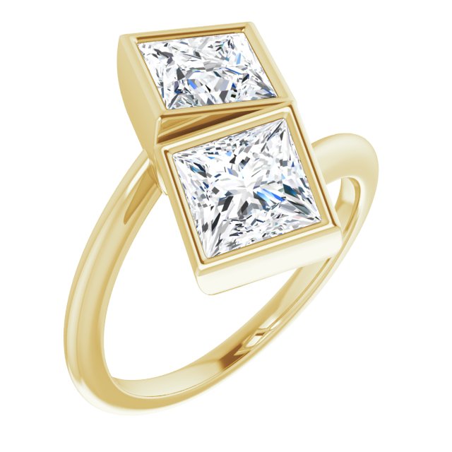 10K Yellow Gold Customizable 2-stone Double Bezel Princess/Square Cut Design with Artisan Bypass Band
