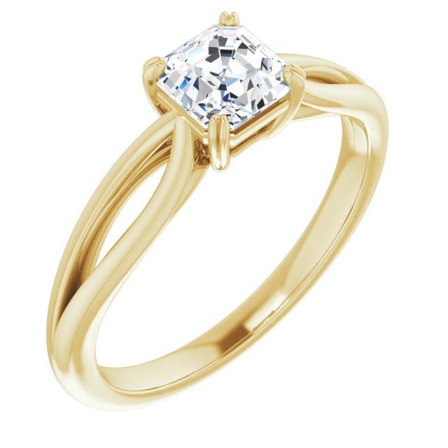 10K Yellow Gold Customizable Asscher Cut Solitaire with Wide-Split Band