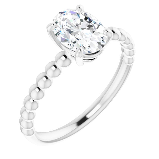 Cubic Zirconia Engagement Ring- The Hattie (Customizable Oval Cut Solitaire with Thin Beaded-Bubble Band)
