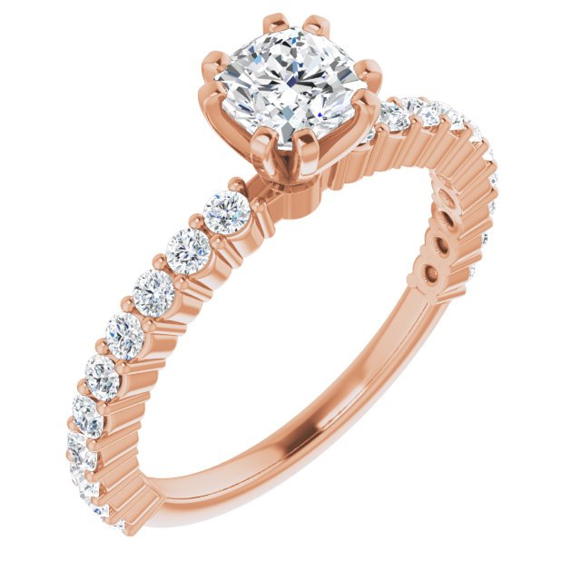10K Rose Gold Customizable 8-prong Cushion Cut Design with Thin, Stackable Pav? Band