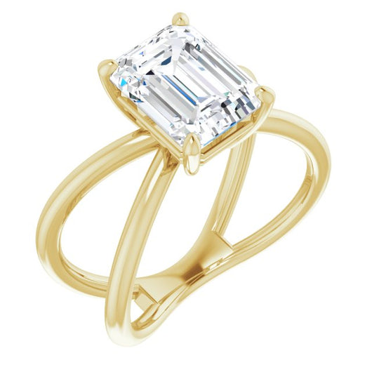 10K Yellow Gold Customizable Emerald/Radiant Cut Solitaire with Semi-Atomic Symbol Band