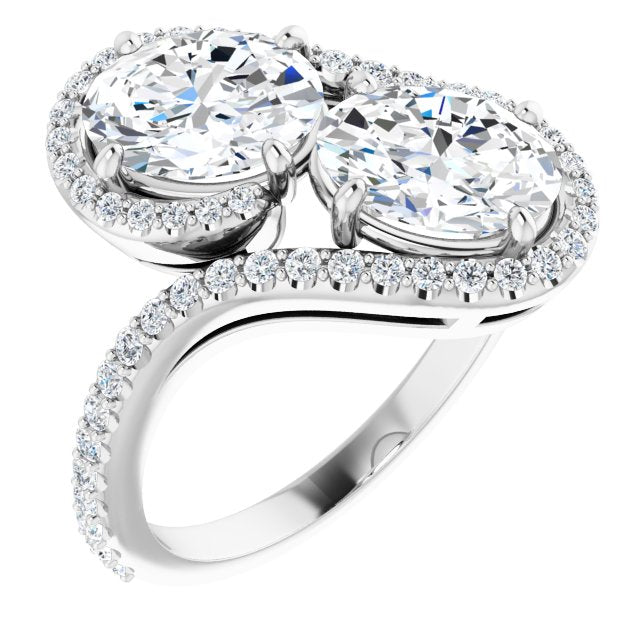 Cubic Zirconia Engagement Ring- The Anushka (Customizable Double Oval Cut 2-Stone Style Enhanced with Accented Artisan Bypass Band)