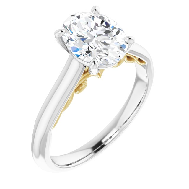 14K White & Yellow Gold Customizable Oval Cut Cathedral Solitaire with Two-Tone Option Decorative Trellis 'Down Under'