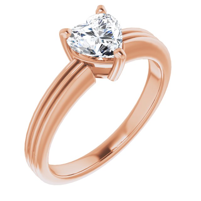 10K Rose Gold Customizable Heart Cut Solitaire with Double-Grooved Band