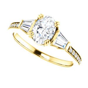 Cubic Zirconia Engagement Ring- The Hazel Rae (Customizable Oval Cut Design with Quad Baguette Accents and Pavé Band)