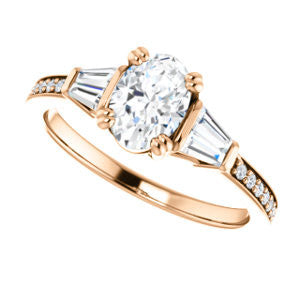 Cubic Zirconia Engagement Ring- The Hazel Rae (Customizable Oval Cut Design with Quad Baguette Accents and Pavé Band)