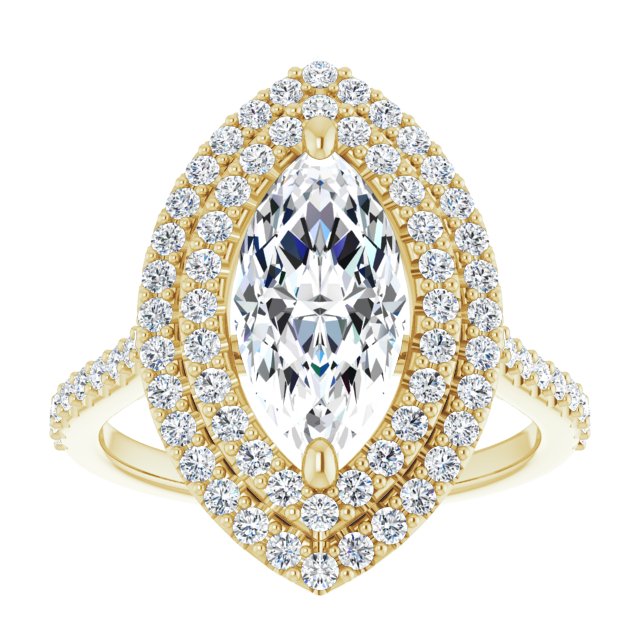 Cubic Zirconia Engagement Ring- The Danielle (Customizable Double-Halo Marquise Cut Design with Accented Split Band)