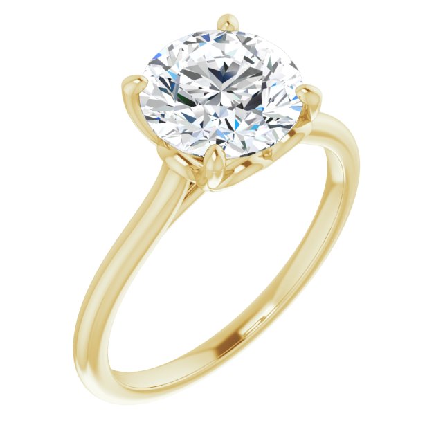18K Yellow Gold Customizable Cathedral-style Round Cut Solitaire with Decorative Heart Prong Basket