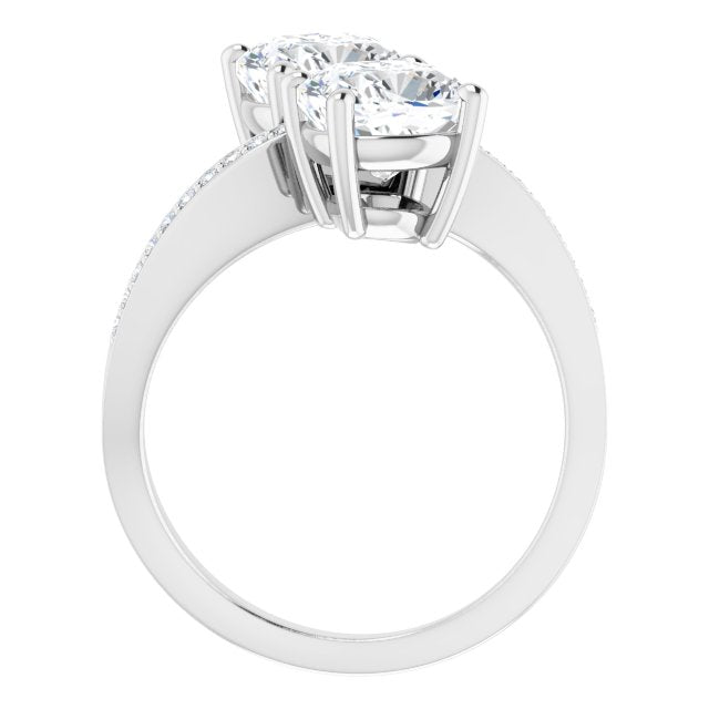 Cubic Zirconia Engagement Ring- The Ellie (Customizable 2-stone Cushion Cut Bypass Design with Thin Twisting Shared Prong Band)