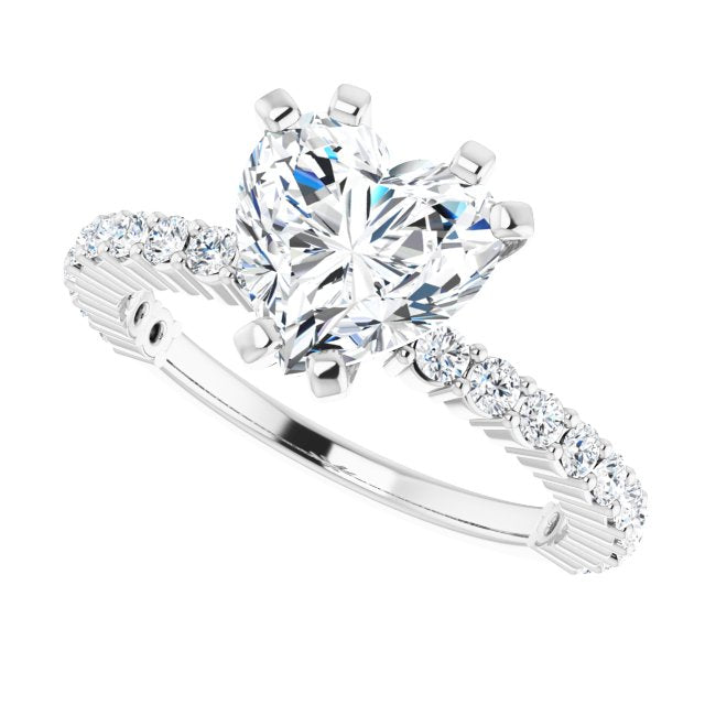 Cubic Zirconia Engagement Ring- The Thea (Customizable 6-prong Heart Cut Design with Thin, Stackable Pavé Band)