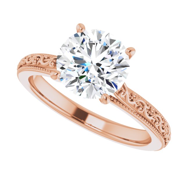 Cubic Zirconia Engagement Ring- The Conchita (Customizable Round Cut Solitaire with Delicate Milgrain Filigree Band)