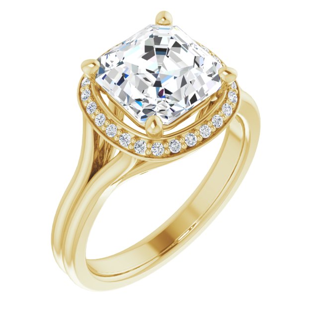 10K Yellow Gold Customizable Cathedral-set Asscher Cut Design with Split-band & Halo Accents