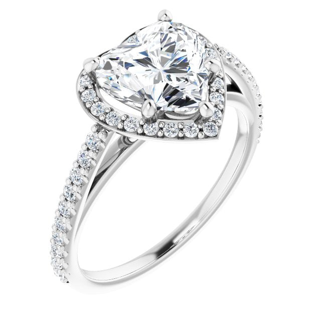 Cubic Zirconia Engagement Ring- The Catherine Lea (Customizable Heart Cut Design with Halo and Thin Pavé Band)