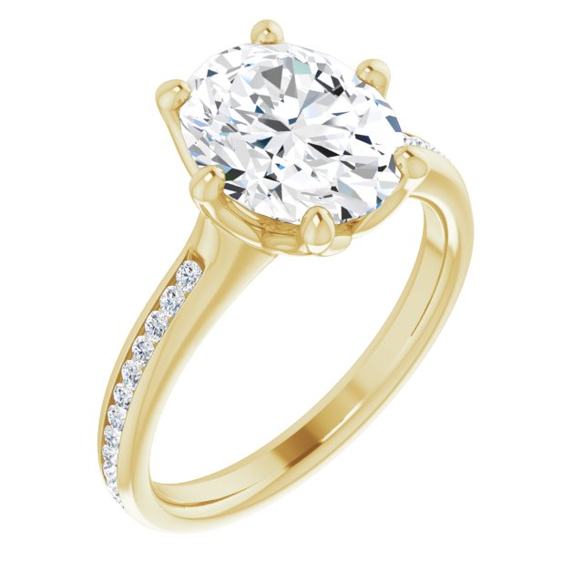 10K Yellow Gold Customizable 6-prong Oval Cut Design with Round Channel Accents