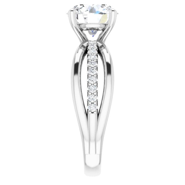 Cubic Zirconia Engagement Ring- The Rissa (Customizable Round Cut Design with Tri-Split Accented Band)