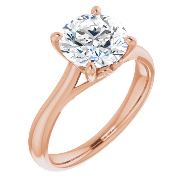 18K Rose Gold Customizable Round Cut Solitaire with Decorative Prongs & Tapered Band