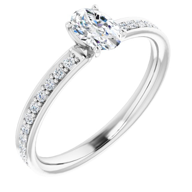 14K White Gold Customizable Classic Prong-set Oval Cut Design with Shared Prong Band