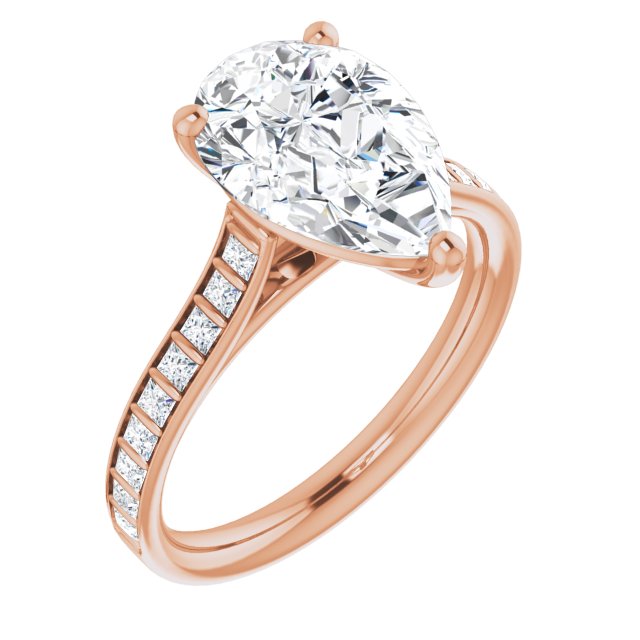 10K Rose Gold Customizable Pear Cut Style with Princess Channel Bar Setting