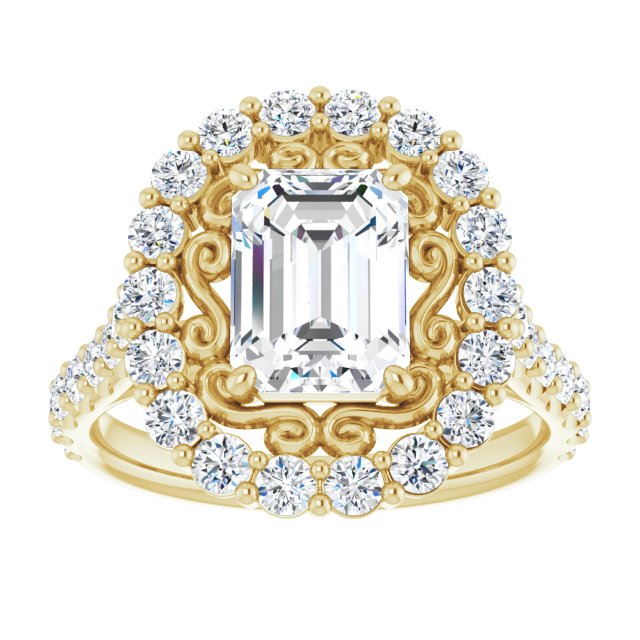 Cubic Zirconia Engagement Ring- The Flora (Customizable Radiant Cut Cathedral Style with Oversized Halo)