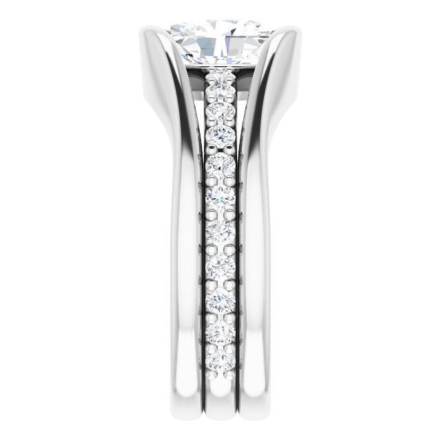 Cubic Zirconia Engagement Ring- The Hillary (Customizable Bezel-set Oval Cut Style with Thick Pavé Band)