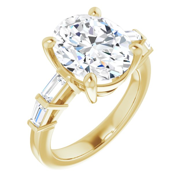 10K Yellow Gold Customizable 9-stone Design with Oval Cut Center and Round Bezel Accents