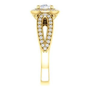 Cubic Zirconia Engagement Ring- The Jordyn Elitza (Customizable Halo-Style Oval Cut with Twisting Pavé Split-Shank)
