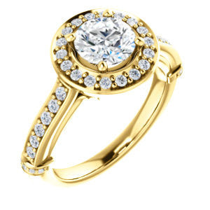 Cubic Zirconia Engagement Ring- The Susie Pat (Customizable Cathedral-set Round Cut with Halo, Pavé and Horizontal Band Accents)