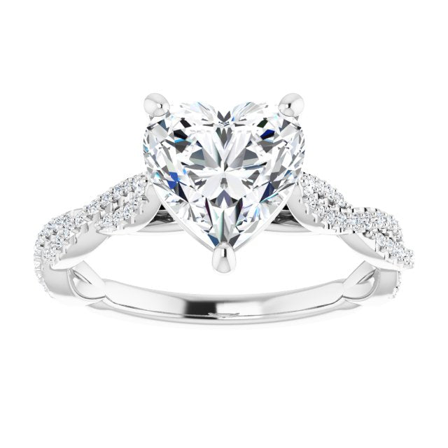 Cubic Zirconia Engagement Ring- The Alelli (Customizable Heart Cut Style with Thin and Twisted Micropavé Band)