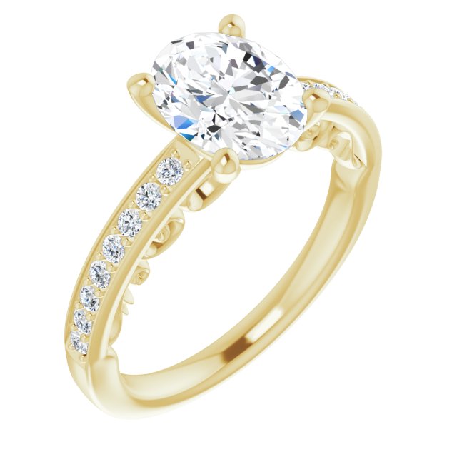 10K Yellow Gold Customizable Oval Cut Design featuring 3-Sided Infinity Trellis and Round-Channel Accented Band
