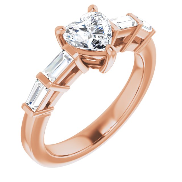 10K Rose Gold Customizable 9-stone Design with Heart Cut Center and Round Bezel Accents