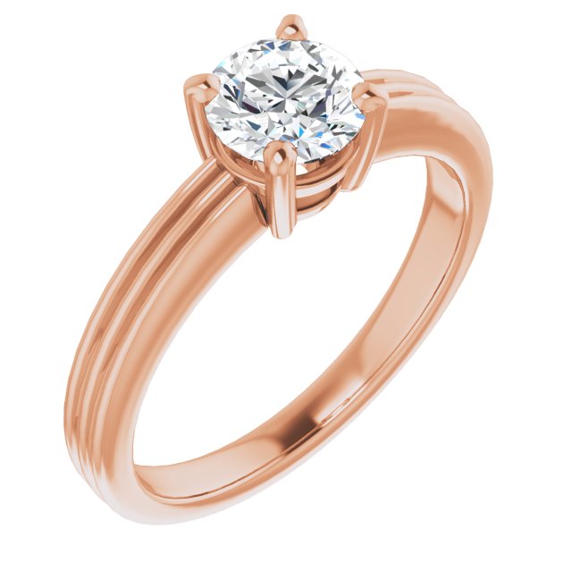 10K Rose Gold Customizable Round Cut Solitaire with Double-Grooved Band