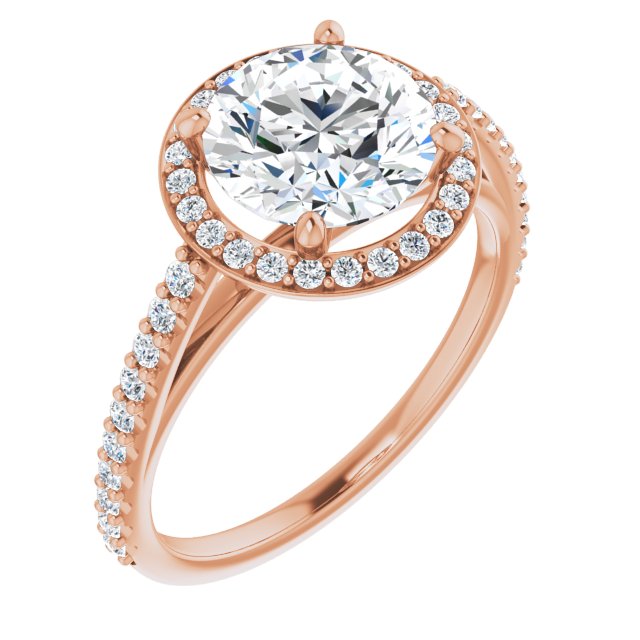 Cubic Zirconia Engagement Ring- The Catherine Lea (Customizable Round Cut Design with Halo and Thin Pavé Band)