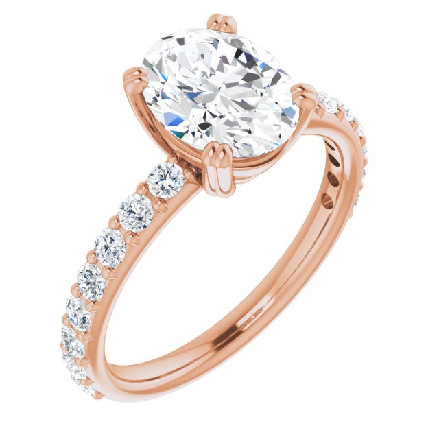 10K Rose Gold Customizable Oval Cut Design with Large Round Cut 3/4 Band Accents