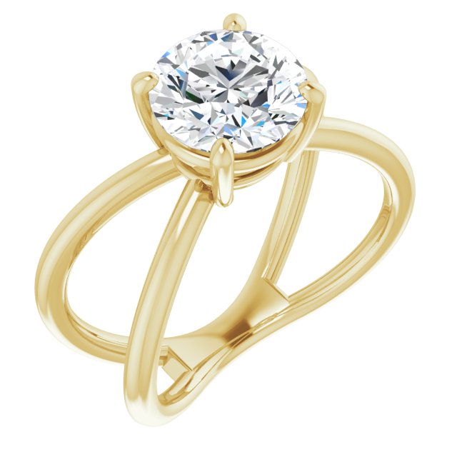 14K Yellow Gold Customizable Round Cut Solitaire with Semi-Atomic Symbol Band