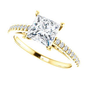 Cubic Zirconia Engagement Ring- The Kiana (Customizable Princess Cut Design with Decorative Cathedral Trellis and Thin Pavé Band)