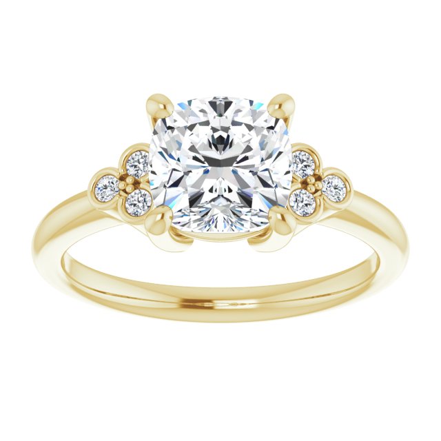 Cubic Zirconia Engagement Ring- The Irene (Customizable 7-stone Cushion Cut Center with Round-Bezel Side Stones)