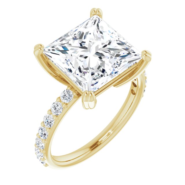 10K Yellow Gold Customizable Princess/Square Cut Design with Large Round Cut 3/4 Band Accents