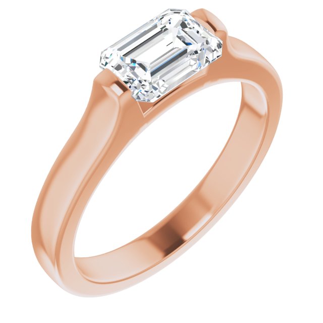 10K Rose Gold Customizable Bar-set Emerald/Radiant Cut Solitaire