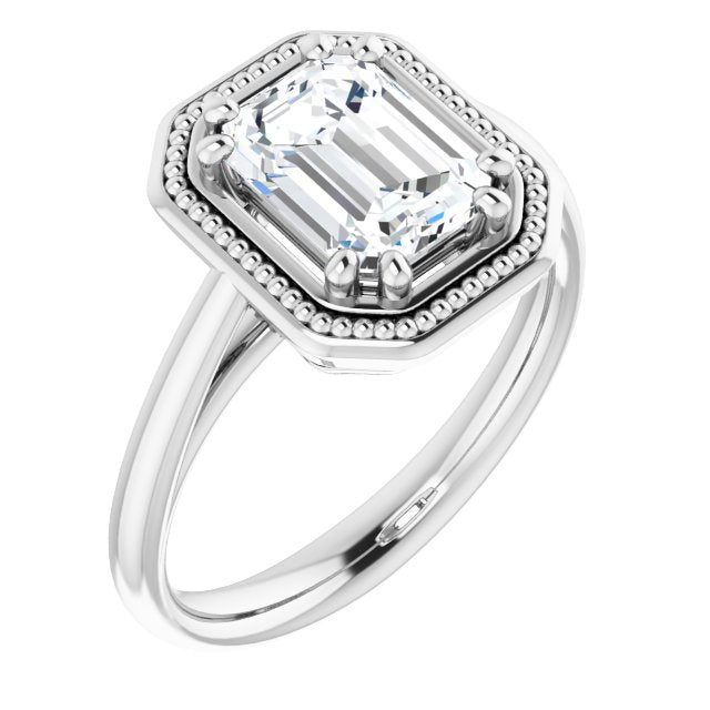 Cubic Zirconia Engagement Ring- The Eve (Customizable Emerald Cut Solitaire with Metallic Drops Halo Lookalike)