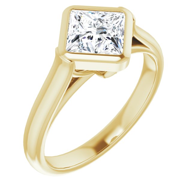 10K Yellow Gold Customizable Cathedral-Bezel Princess/Square Cut 7-stone "Semi-Solitaire" Design