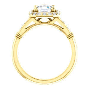 Cubic Zirconia Engagement Ring- The Thelma Ann (Customizable Cathedral-Halo Asscher Cut Design with Thin Accented Band)