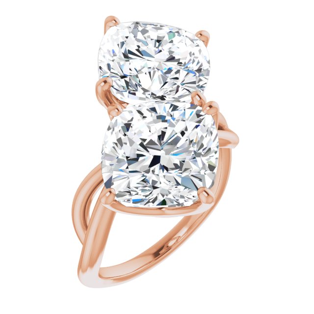 10K Rose Gold Customizable 2-stone Cushion Cut Artisan Style with Wide, Infinity-inspired Split Band