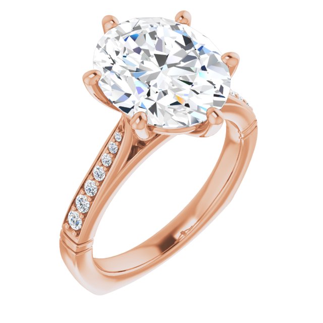 10K Rose Gold Customizable Oval Cut Design with Tapered Euro Shank and Graduated Band Accents
